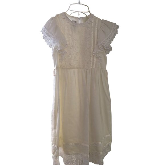 Jessica McClintock White Lace-Trimmed Dress Short Flutter Sleeves Wedding - Picture 1 of 6